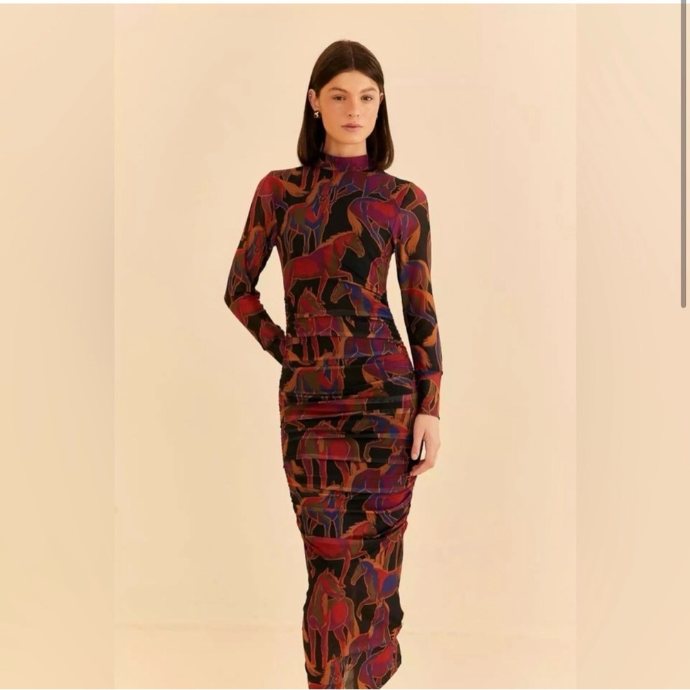 Farm Rio Long Sleeve Horse Print Bodycon Dress S